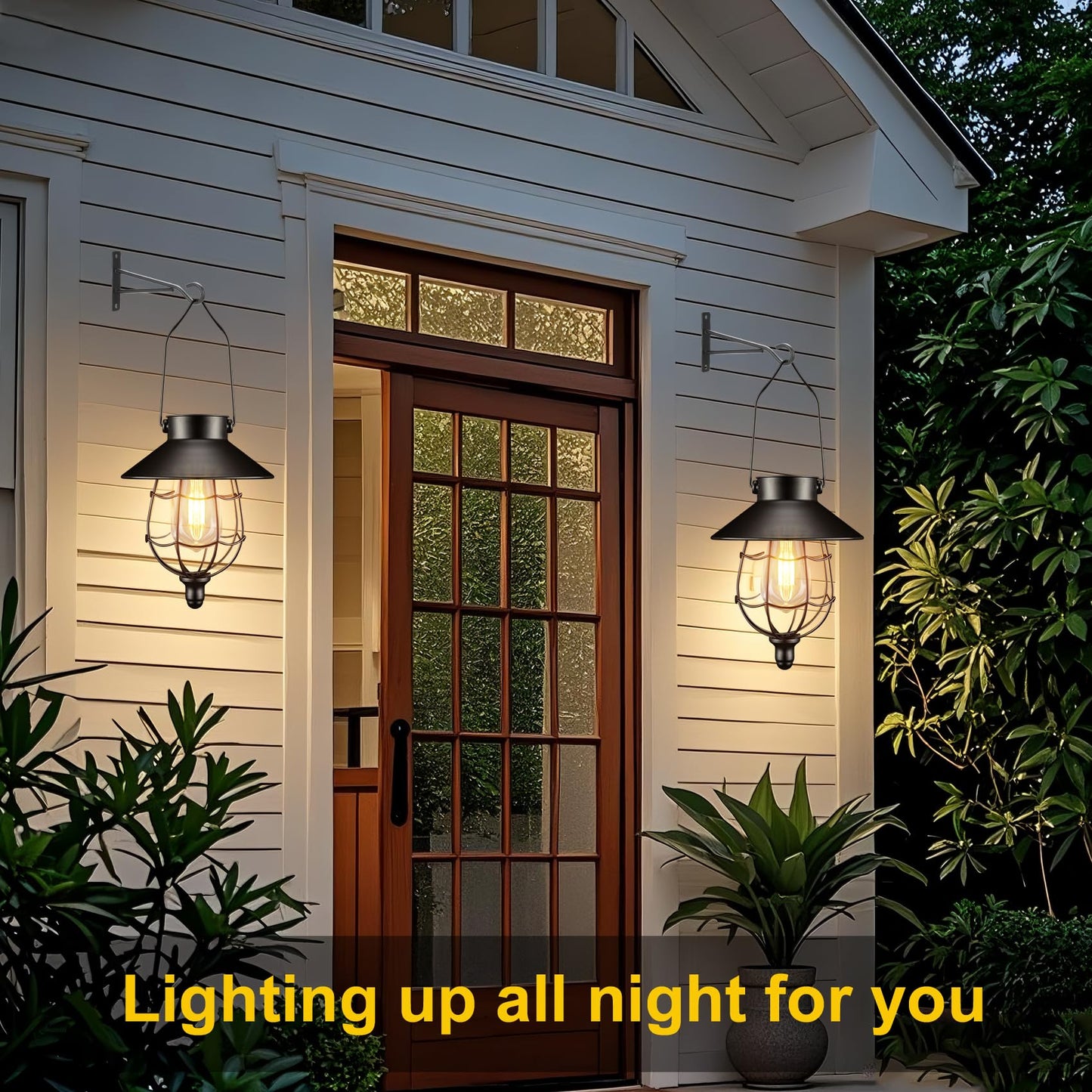Pearlstar Solar Lanterns Outdoor Hanging Metal Vintage Lights, Waterproof Edison Bulb Design, Black, 2 Pack