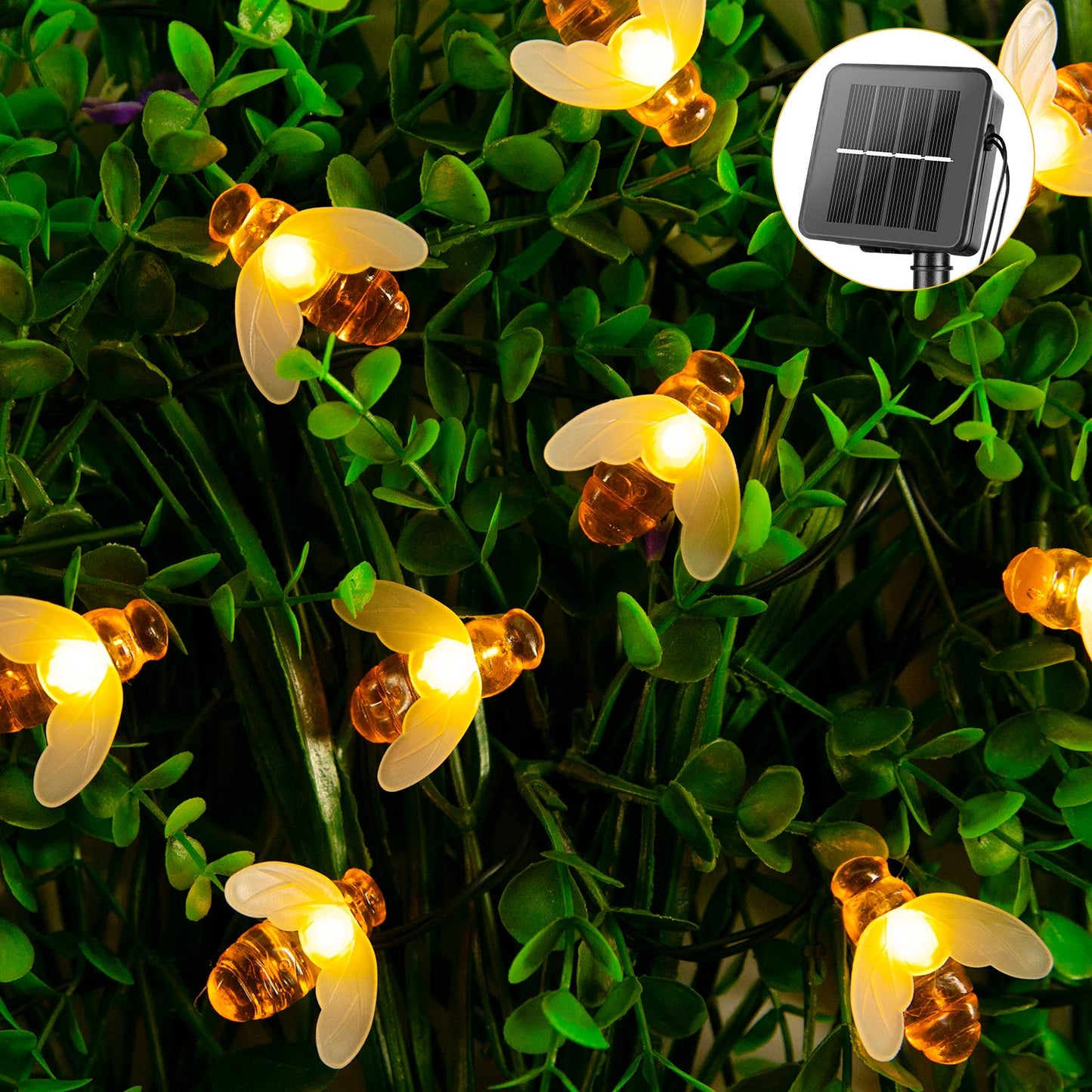 Brightown Solar Bee String Lights, 31 Ft, 50 LED, 8 Lighting Modes, Warm White, Waterproof, Model BT-animal-lights