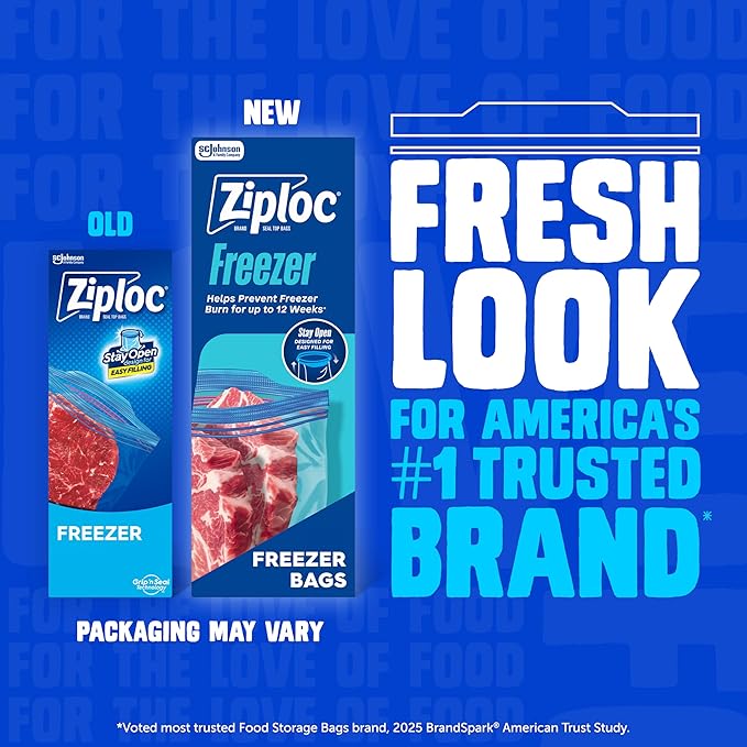 Ziploc Gallon Food Storage Freezer Bags, Stand-Up Bottom, Easy to Fill, 28 Count (Packaging May Vary)
