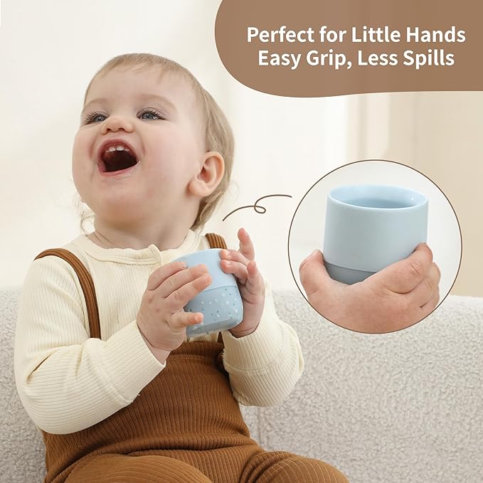 Moonkie Baby Training Cup & Sippy Cup Set | 4 Months+ | Baby-Led Weaning Essential | Gift for Infants (Blush Cup Set, 2 Pack)