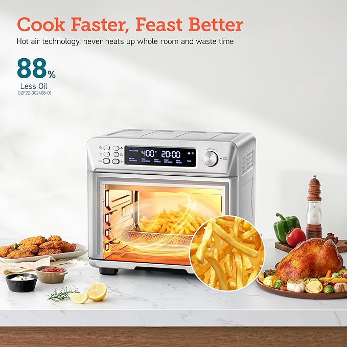 COSORI Air Fryer Toaster Oven Combo, Smart 12-in-1 Airfryer Sous Vide Convection Oven Countertop, Bake, Roast, Reheat, Broil, Dehydrate, 94 Recipes & 3 Accessories, 26QT, Silver