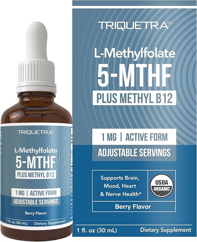 Organic Methyl Folate 1000 mcg + Methyl B12 Cofactor (300 Servings) – Metabolically Active 5-MTHF Form, Organic Berry Flav...