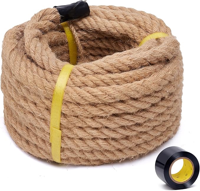 BRETANGME Jute Rope 1/2 Inch 50 Feet, Heavy Duty Rope, Twisted jute for Tug of War, Swing, Crafts, Gardening, Home Decor, ...