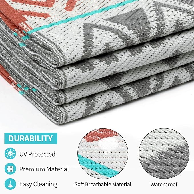 Outdoor Rugs Patio Camping Waterproof - 8x10 Plastic Straw Patio Rug Portable for Campers, Outside RVs Mat, Outdoor Area Carpet for Patios Clearance, Backyard Porch, Balcony, Picnic