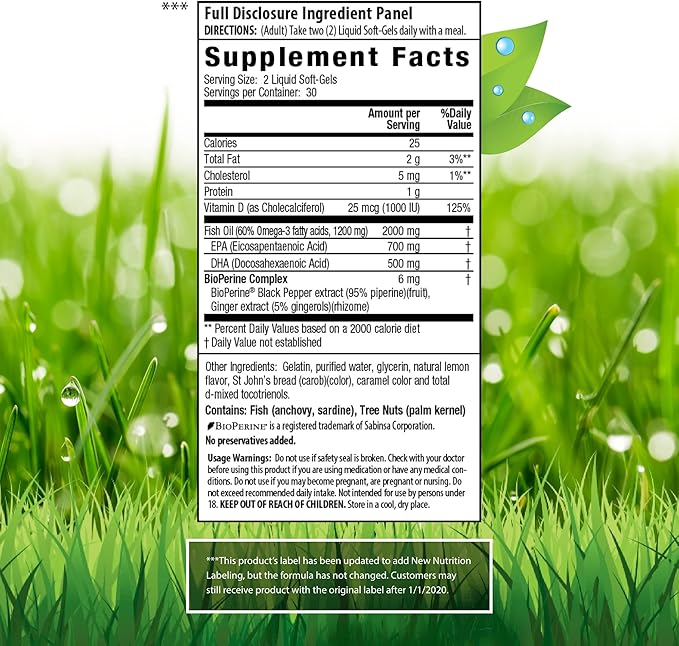 Irwin Naturals Double-Potency Fish Oil Pure - 60 Liquid Soft-Gels, Pack of 2-2,000 mg Purified Fish Oil with Vitamin D3-60 Total Servings
