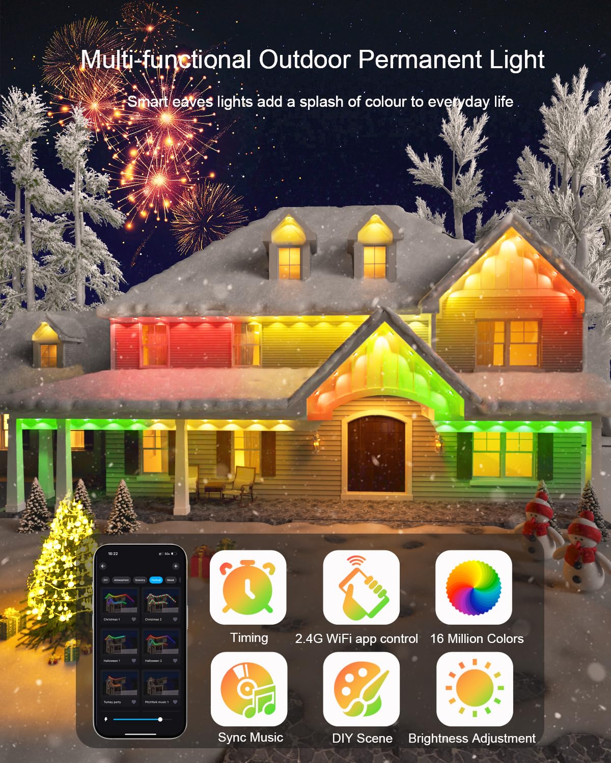 Permanent Outdoor Lights - 200Ft Smart Rgbic Led With 144 Lights  Ip67 Waterproof  75+ Scene Modes  Alexa/Google/Remote Control Enabled  Diy Music Sync For Christmas  Holiday & Home Decor  White