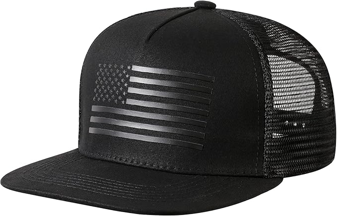 UALON Baseball Cap, Snapback Trucker Hat for Men & Women with American Flag and Adjustable, Breathable Mesh, Flat Bill Hats