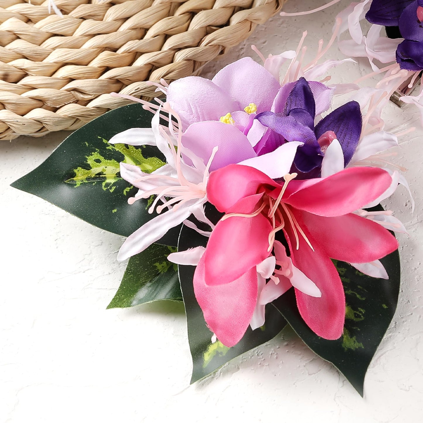 Tropical Hawaiian Flower Hair Clips - 2 Pack Artificial Hawaii Orchid Hairpin Luau Party Costume Hair Accessories for Women Girl