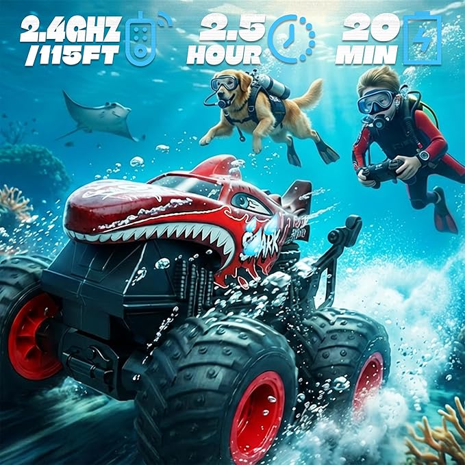 BEZGAR Monster Truck Toys - Remote Control Monster Truck with Light & Music, Dinosaur Toys for Kids, 1:20 Scale RC Truck with 360° Spins and Drifting, Remote Control Car for Boys 4-7 Red