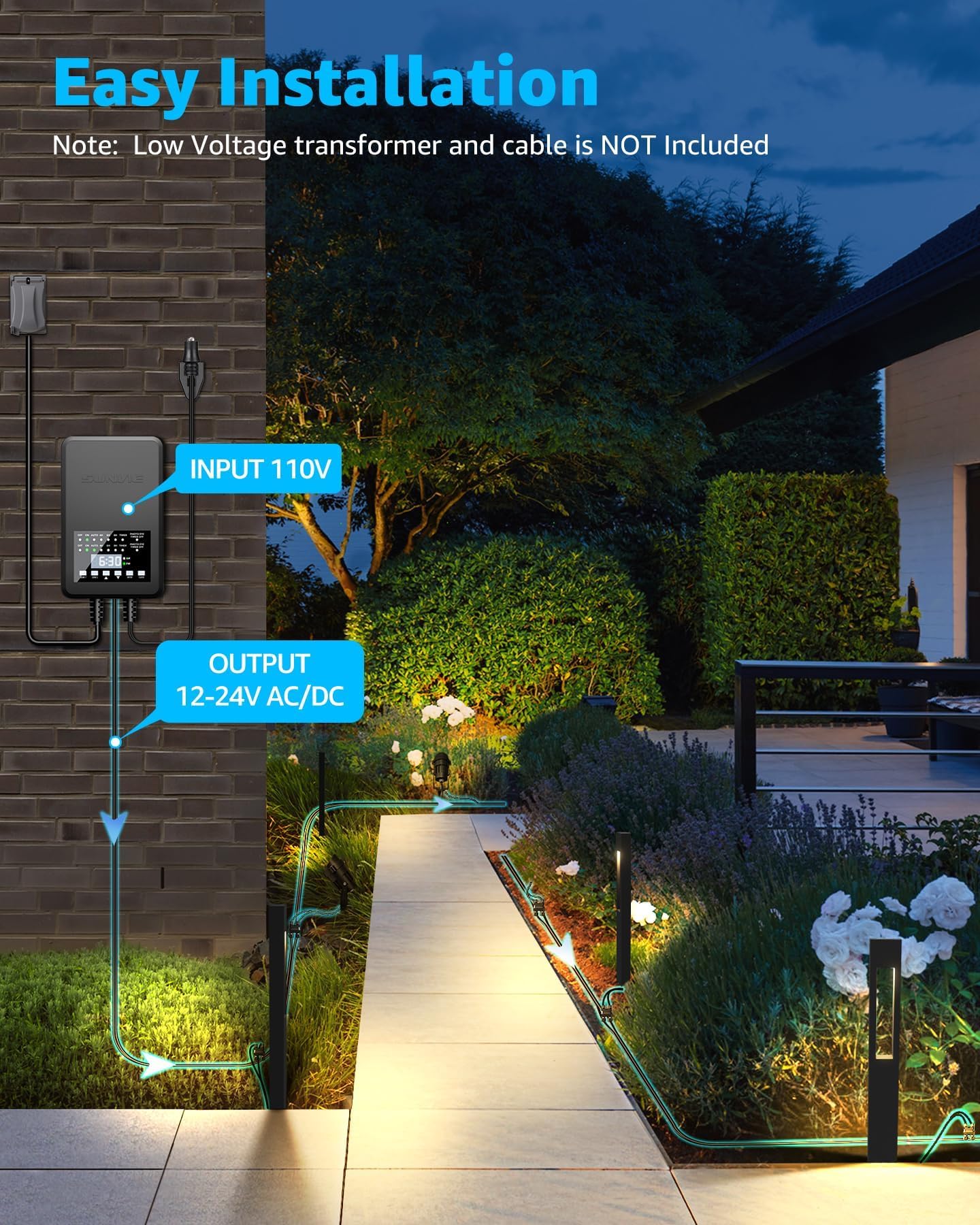 Sunvie 12-Pack Low Voltage Pathway Lights Wired With Spotlights Led Outdoor Landscape Lighting Kit For Path  Garden  Yard  Patio  Cast-Aluminum  Ip65 Waterproof  12-24V Ac/Dc  3000K Warm White  Black