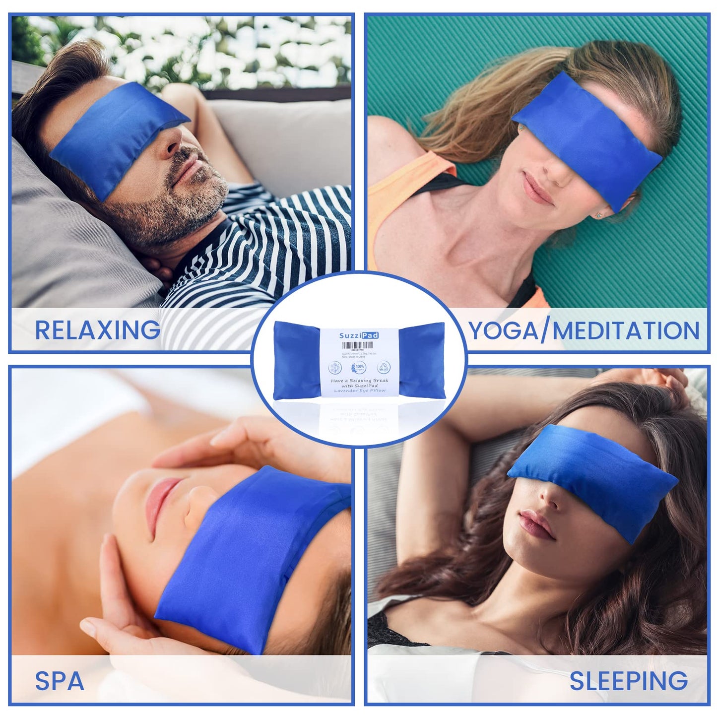 SuzziPad Lavender Eye Pillows for Relaxation with Aromatherapy, Weighted Eye Mask for Sleeping, Meditation, Hot & Cold Eye Compress for Dry Eyes, Relaxation Options for Women, Yoga Eye Pillow, 4 Pack
