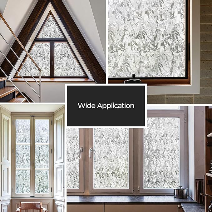 Window Privacy Film, Removable Static Cling, Stained Glass Decorative Window Film, Vinyl Covering for Home Kitchen Living Room, Brash ice, 17.3" x 78.7"