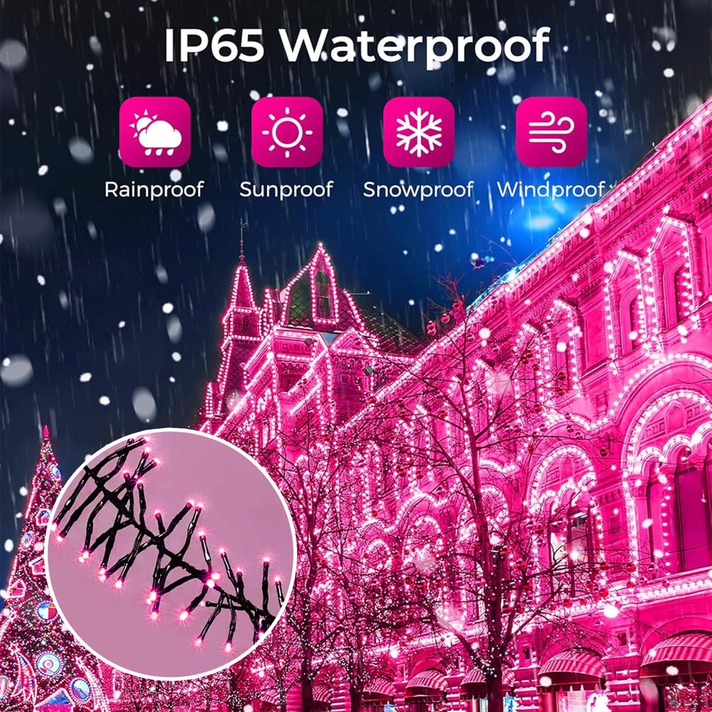 L Lampop Twinkle Lights - 100 Led Battery Operated String Lights, 8 Modes, Waterproof, Pink & White, Ideal For Home, Garden, And Holidays