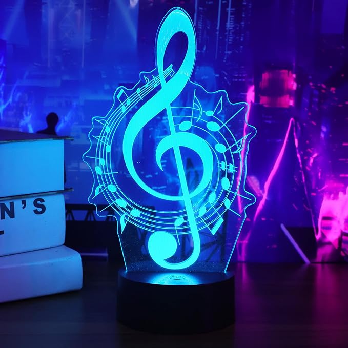 Music Note Gifts for Girls, 3D Illusion Lamp, 3D Music Night Light with 16 Colors Remote and Touch Control, Music Note Decor for Kids Room, Girls Birthday Gifts, FS-2810-9999