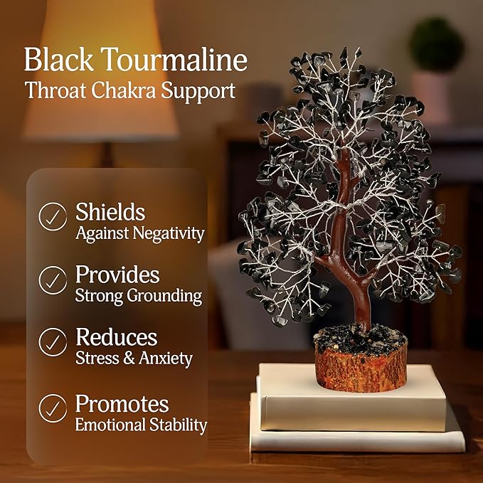 Black Tourmaline Crystal - Bonsai Tree, Money Tree, Black Tree, Tree of Life Decor, Chakra Tree of Life, Energy Gifts for Women, Crytals and Gemstones