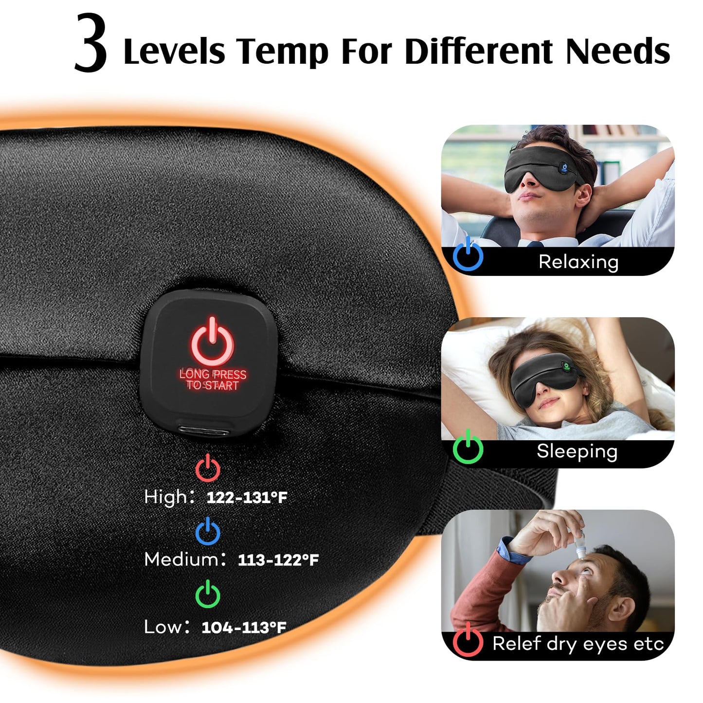YFONG Cordless Heated Eye Mask for Dry Eyes, Warm Eye Compress for Stye, Blepharitis, Chalazion, MGD, Washable Heating Eye Mask for Sleeping, Travel, Office Nap, Perfect Light Blocking (Black)