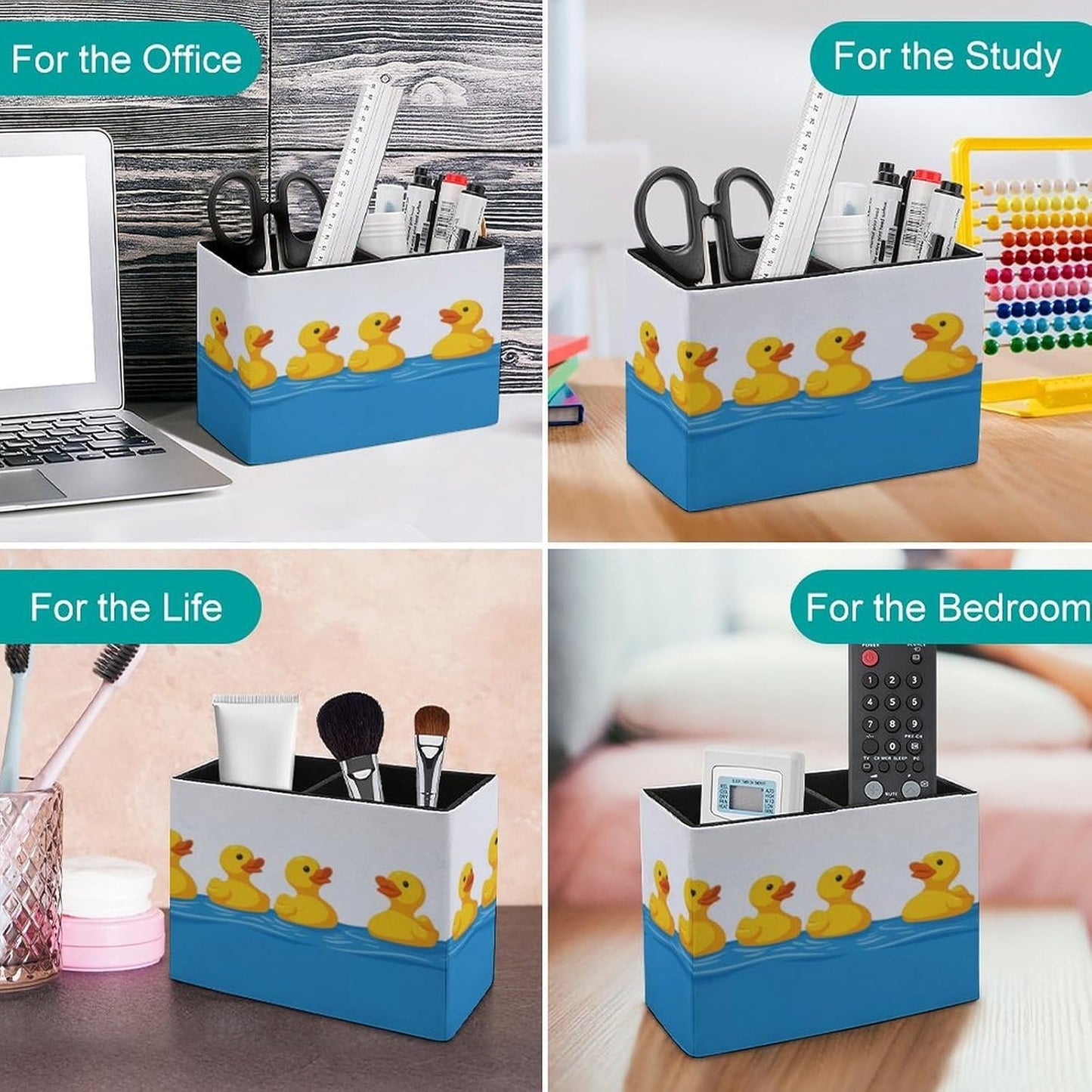 Row Of Ducks Lether Pen Holder for Desk Makeup Brush Holder Office Organizer Desk Accessory for School Office