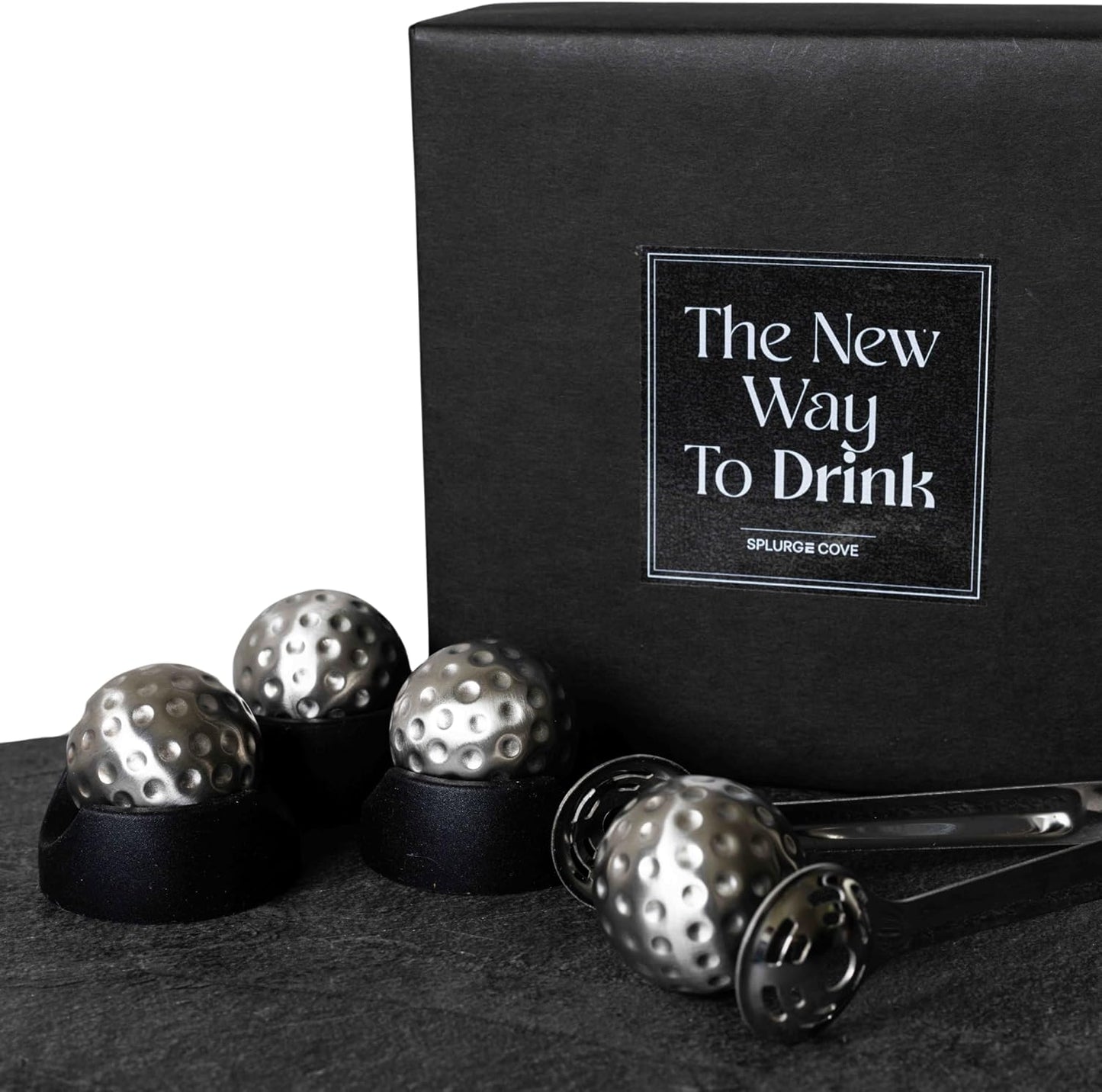Stainless Steel Golf Ball Whiskey Chillers – Reusable Non-Diluting Ice Cubes for Whiskey, Cocktails & Wine – Set of 4