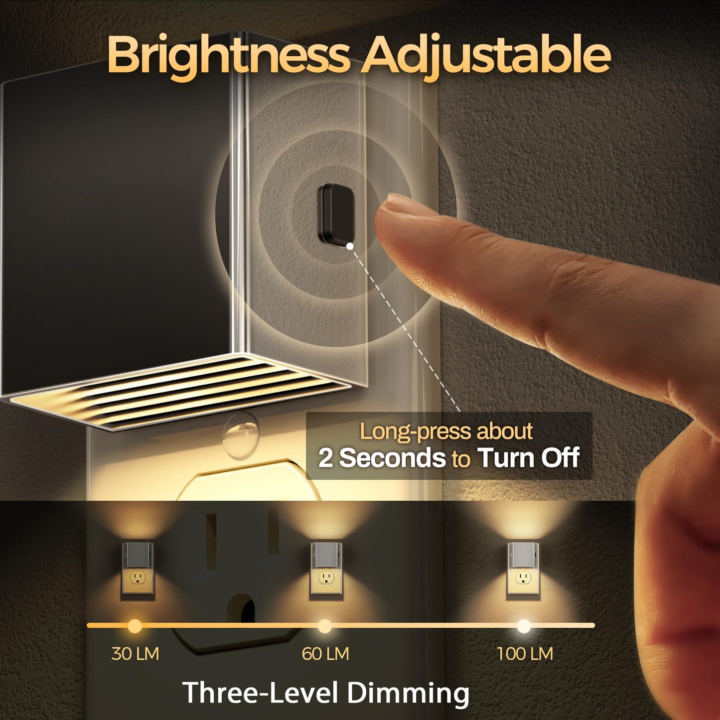 DORESshop LED Night Lights Plug into Wall, 3 Level Brightness, Dusk to Dawn Sensor, 2 Packs, Silver Cover