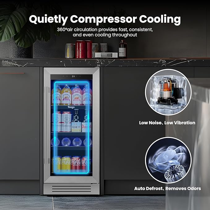 Yeego Beverage-Refrigerator,15 Inch Beverage Cooler 2PCS Small Wine Fridge Built-in or Freestanding with Auto Defrost, Mini Fridge with Glass Door for Bottles and Cans Beer/Soda/Water/Wine