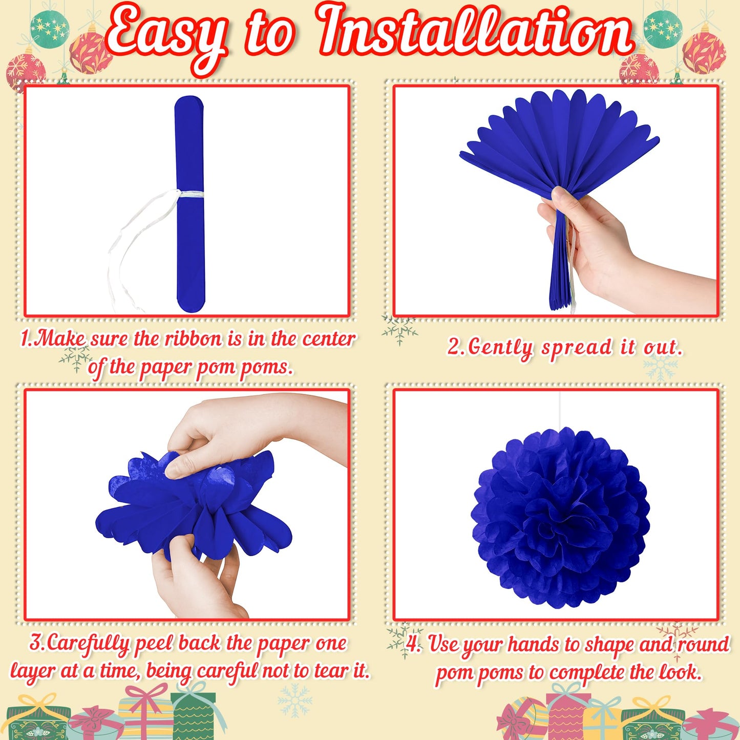 Renbuzhu 13Pcs Christmas Decorations Ornaments Set - 9 Red Green Blue Hanging Paper Lanterns  4 Pom Poms For Indoor  Home  Xmas Party  Porch Decor