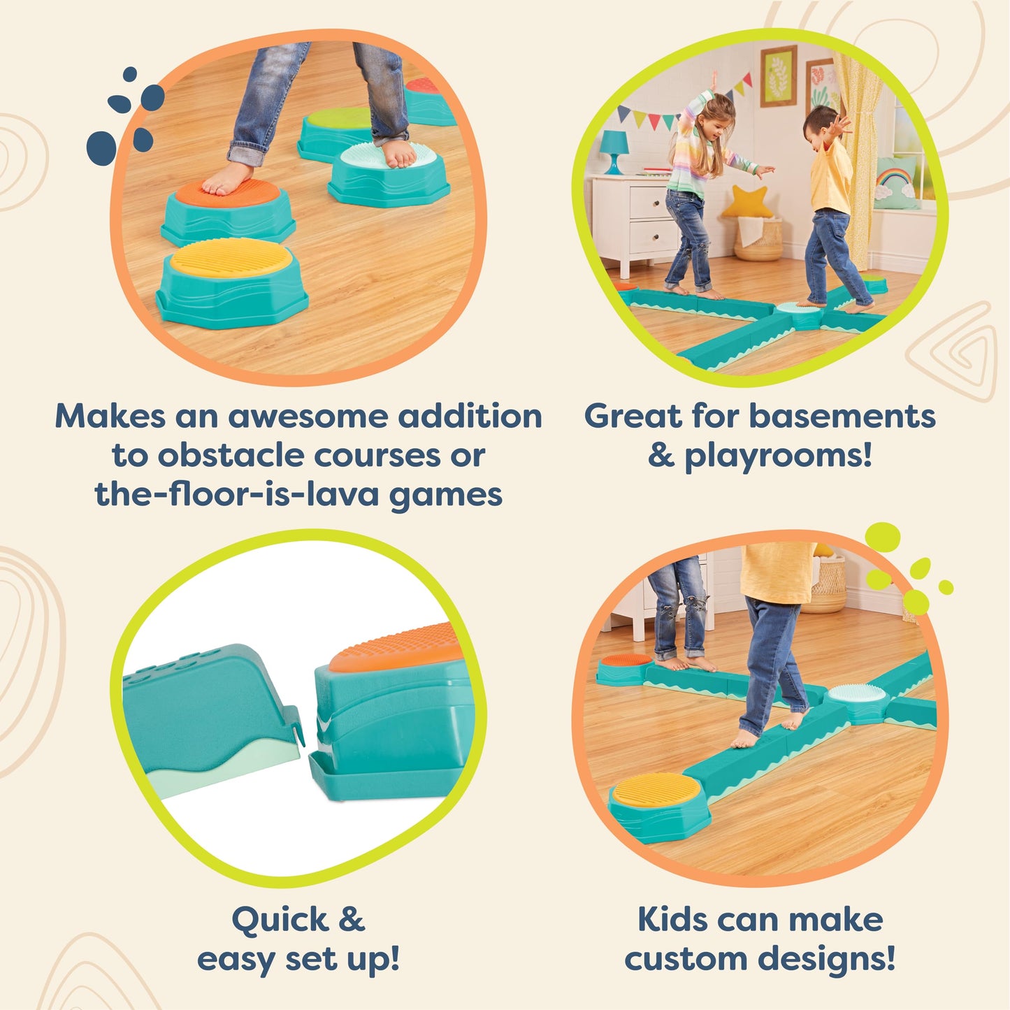 B. toys – Balance Beam for Kids – Interlocking Balancing Beams – 5 Sensory Pads & 8 Beams – Active Play for Toddlers, Kids – 3+ Years– Balance & Build Set