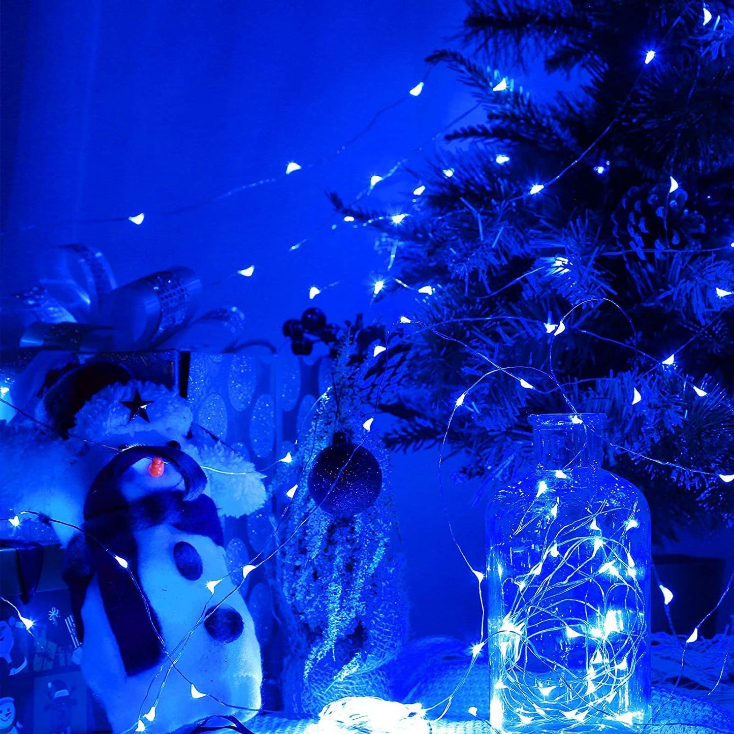 Sanniu LED Fairy Lights, Copper Wire String Lights, Battery Operated, 5m/16ft, Blue, PVC Case, Ideal for Christmas, Weddings, and Decor