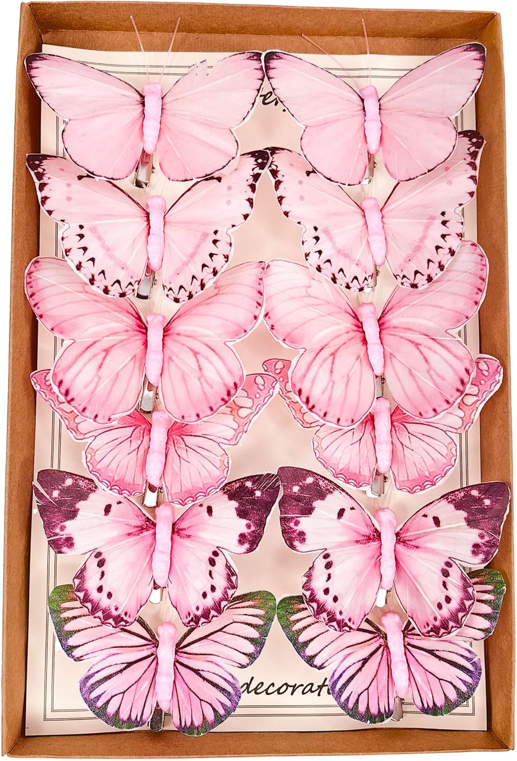 Cartanfill- Artificial Feather Simulation Butterfly Party Decoration Set, a Set of 12 Pieces with Clips, Used for Home Decoration in 12 Colors.… (C Clip)