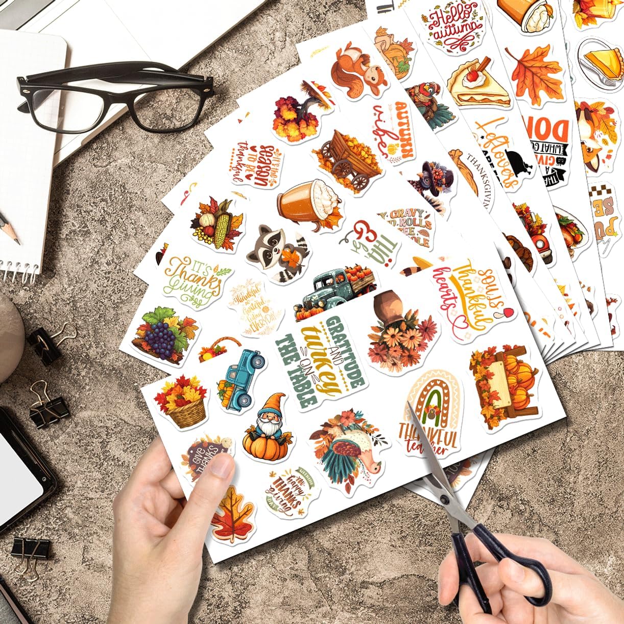 Thanksgiving Fall Aesthetic Stickers Pack 108Pcs Cute Pumpkin Turkey Autumn Leaf Vinyl Decals for Scrapbook Laptop Journals Cards Envelopes DIY Crafts Teens and Lovers