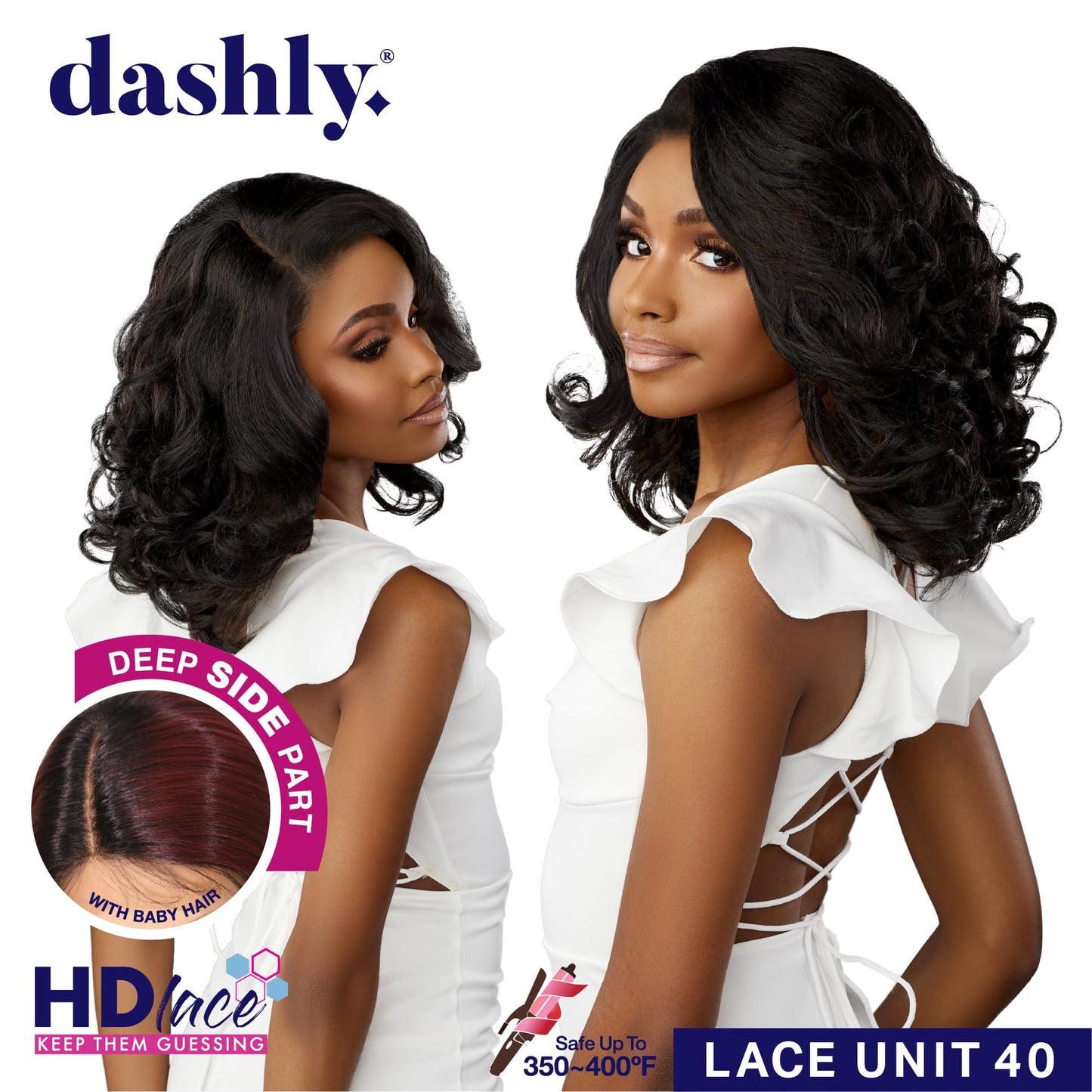 Sensationnel Dashly lace front wig - unit 40 hand tied laceparting ear to ear synthetic (1B OFFBLACK)