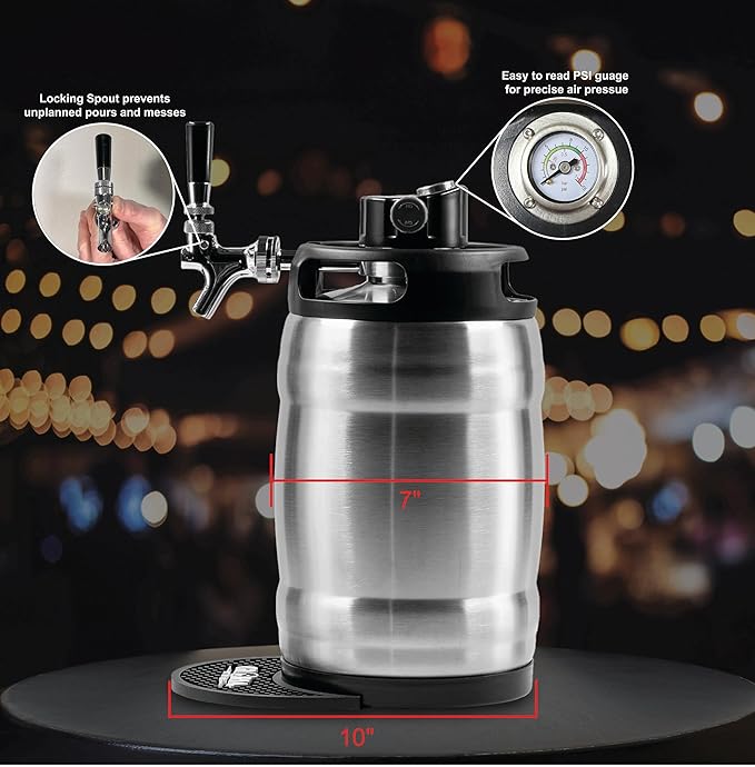 Gloria Rose 7L (1.8 Gal) Mini Keg, Pressurized Keg for Drinks, with Tap System, Co2 Regulated, Stainless Steel