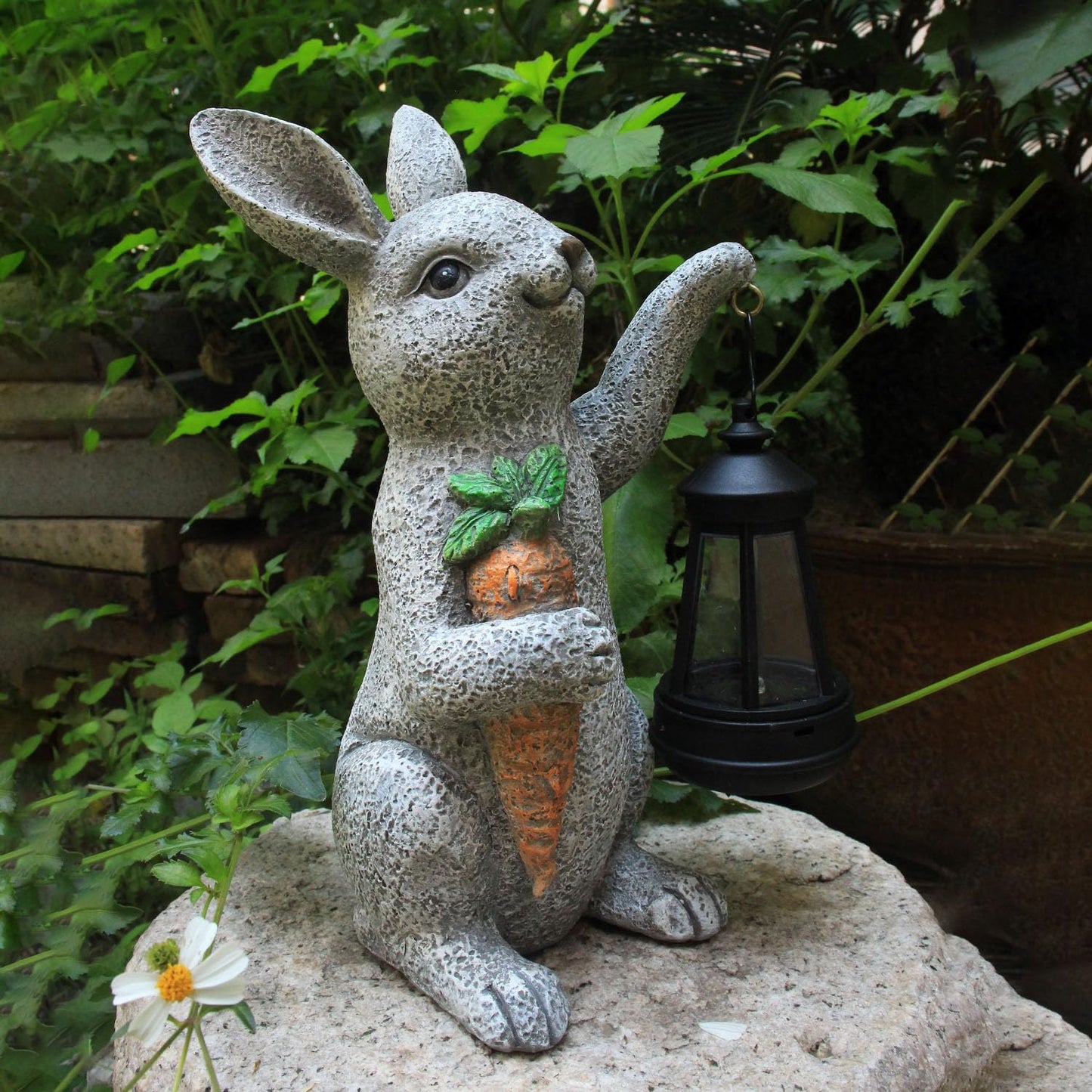 Garden Statues Rabbit Solar Lantern Outdoor Handmade Resin Statue Bunny With Cute Carrot For Patio  Yard MotherS Day Gift Ideas (Rabbit1)