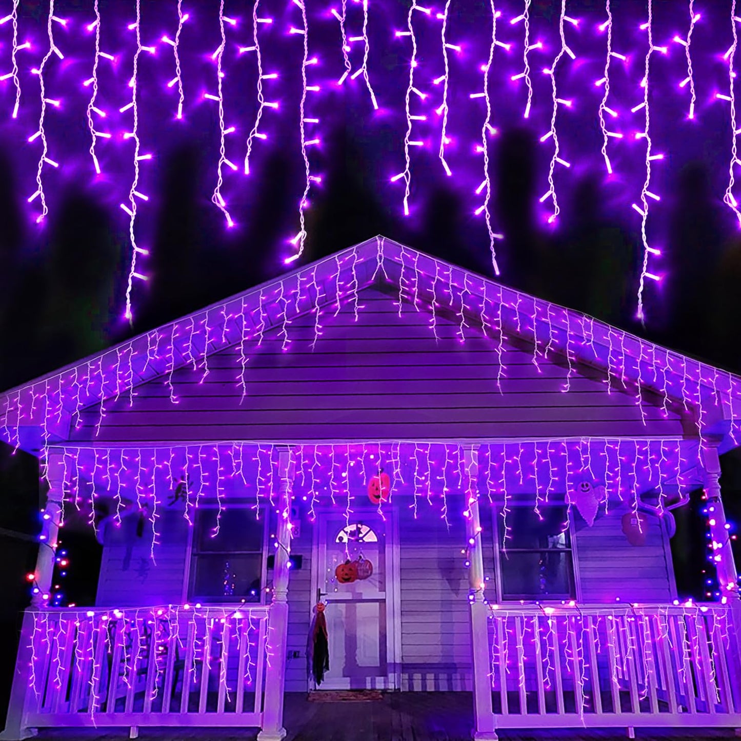 YEGUO 33ft Purple Icicle Christmas Lights, 400 LED, Waterproof, 8 Modes, Model JT-EL/FC300V0200-C
