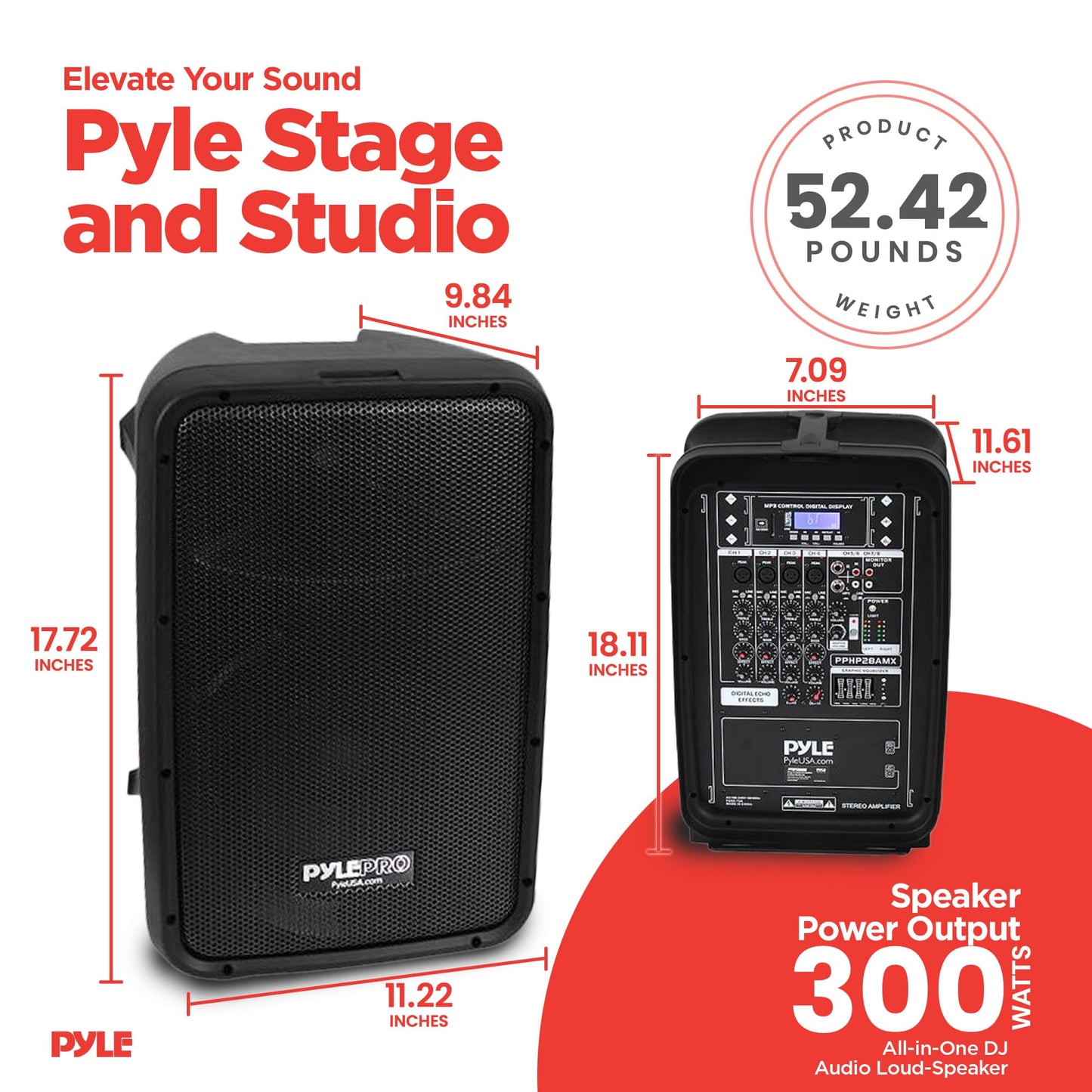 Pyle Pa Speaker Dj Mixer Bundle - 300 W Portable Wireless Bluetooth Sound System W/ Usb Sd Xlr 1/4 Rca Inputs - Dual Speaker, Mi