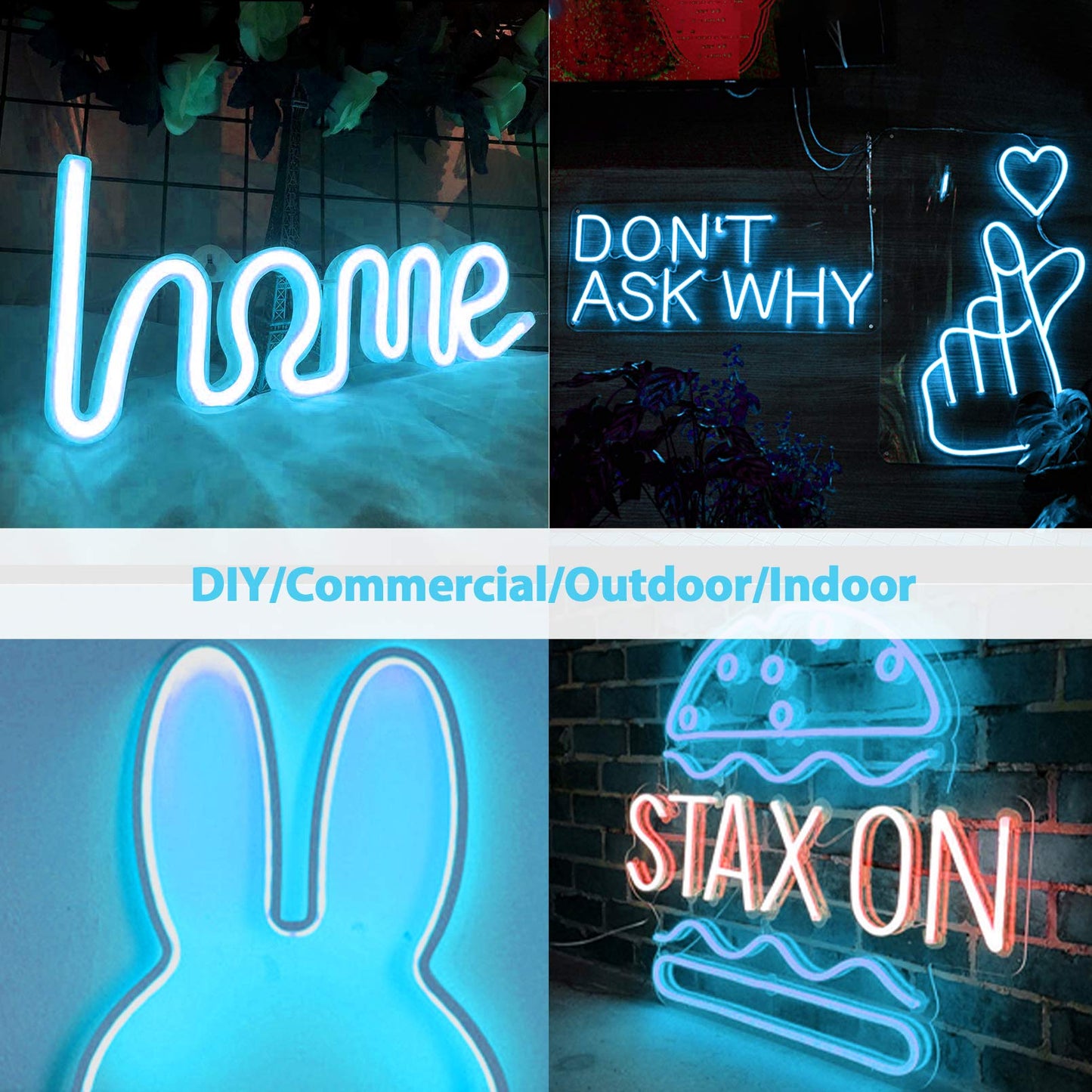 Lamomo LED Neon Strip Light, 16.4ft Waterproof Silicone, Ice Blue, 12V, 1cm Cut, DIY Neon Sign for Indoor/Outdoor Decoration