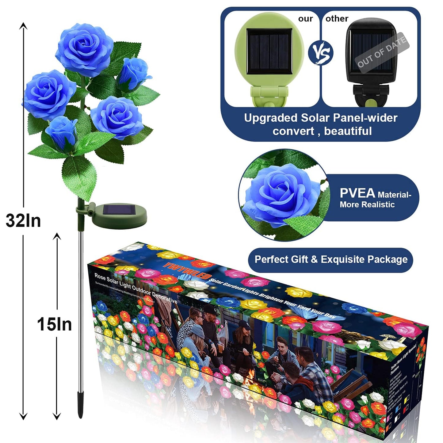 YWYWLED Solar Flower Lights - Waterproof LED Stake Lights, 4 Pack, Multicolor, New Material, Model 2023-5-12