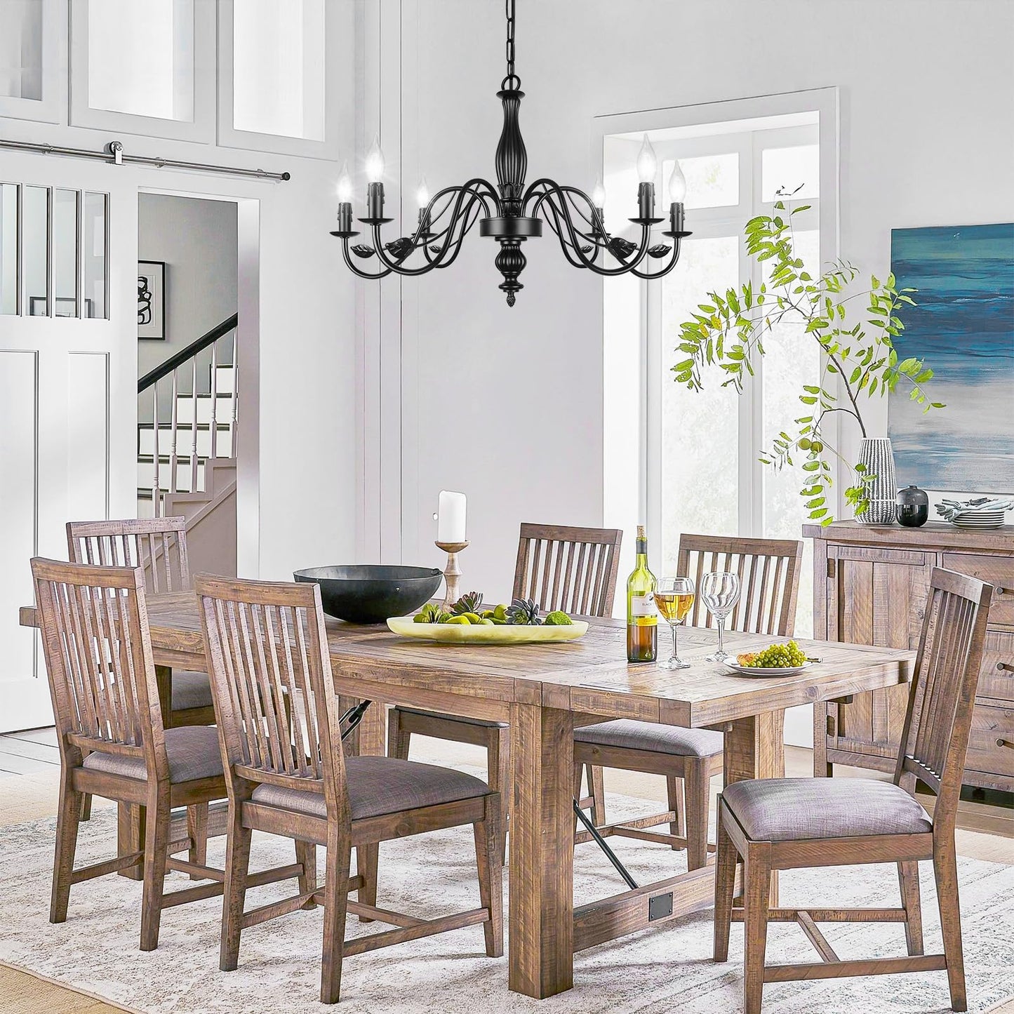 29 Black Chandelier For Dining Room  Modern Farmhouse 6-Light Light Fixture Hanging  Industrial Kitchen Lighting Fixtures With Leaf  Vintage Chandeliers Over Table For Bedroom Foyer Living Room