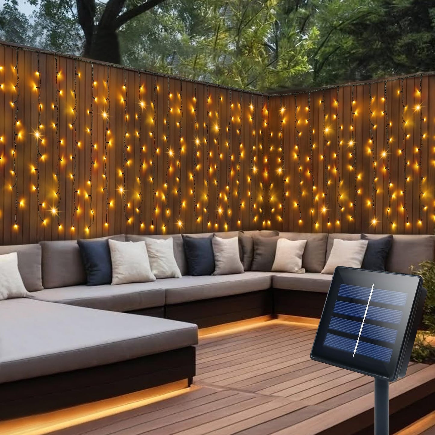 DBFAIRY Solar Curtain Lights 200 LED Waterproof 13ft x 3.3ft Warm White Green Wire Model 4X1-01WW for Outdoor Decoration