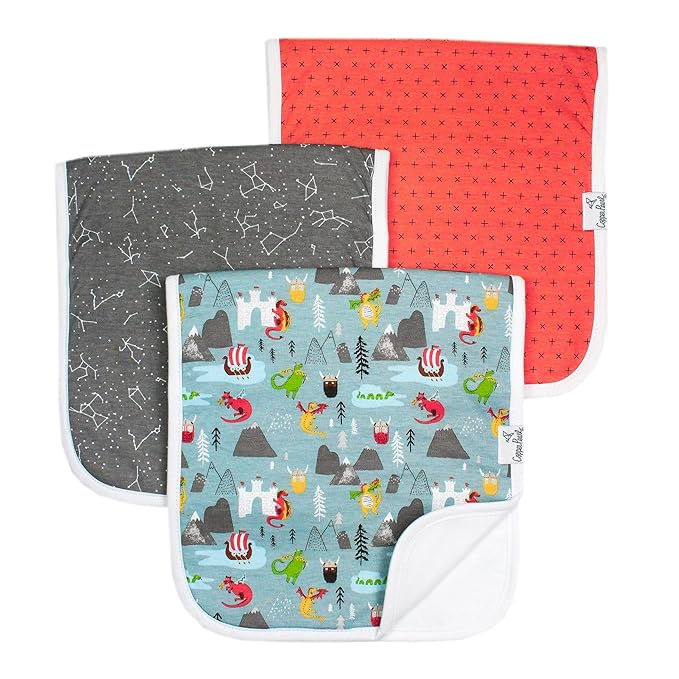 Copper Pearl Premium Baby Burp Cloths - 3-Pack Large Cotton Burp Cloths, Extra Soft Spit Up Rags with 3 Absorbent Layers, Perfect for Baby Boy and Baby Girl Gifts (21" x 10" Size, Viking Set)