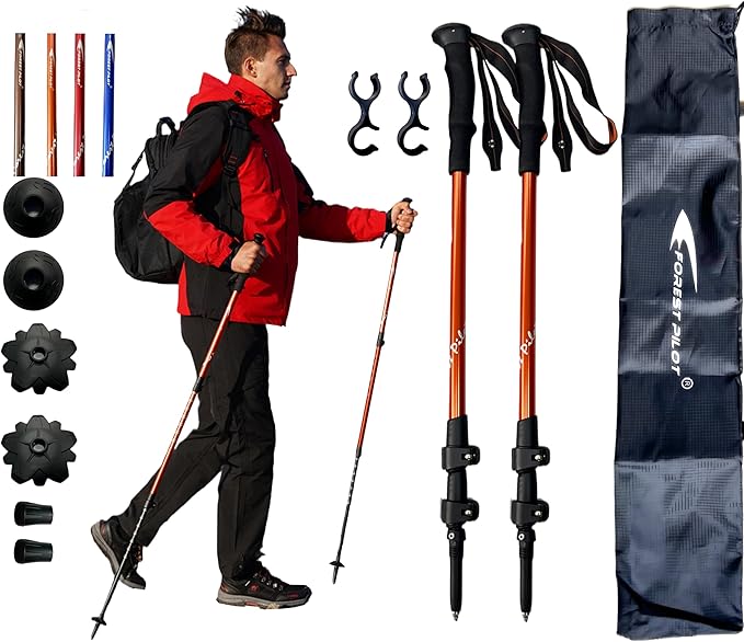 FOREST PILOT Trekking Poles - Lightweight 7075 Aluminum with Flip Lock & All Terrain Accessories - Pair of 2 Walking Stick...