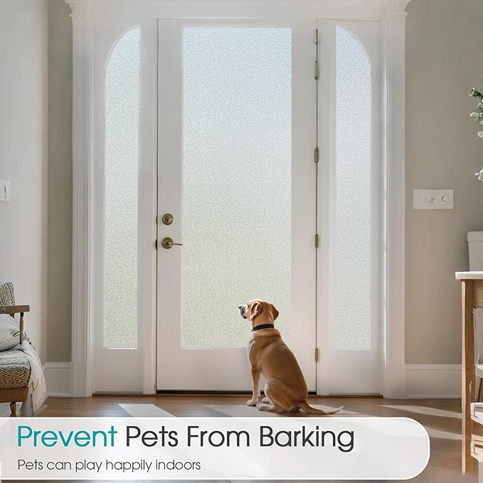 Coavas Window Privacy Film Frosted Glass Static Clings, Decorative Bathroom Door Privacy Film Day and Night, Heat UV Blocking Anti-Glare Frosting Stickers Renter Non-Adhesive, 23.6 x 118.1 Inch, Pure
