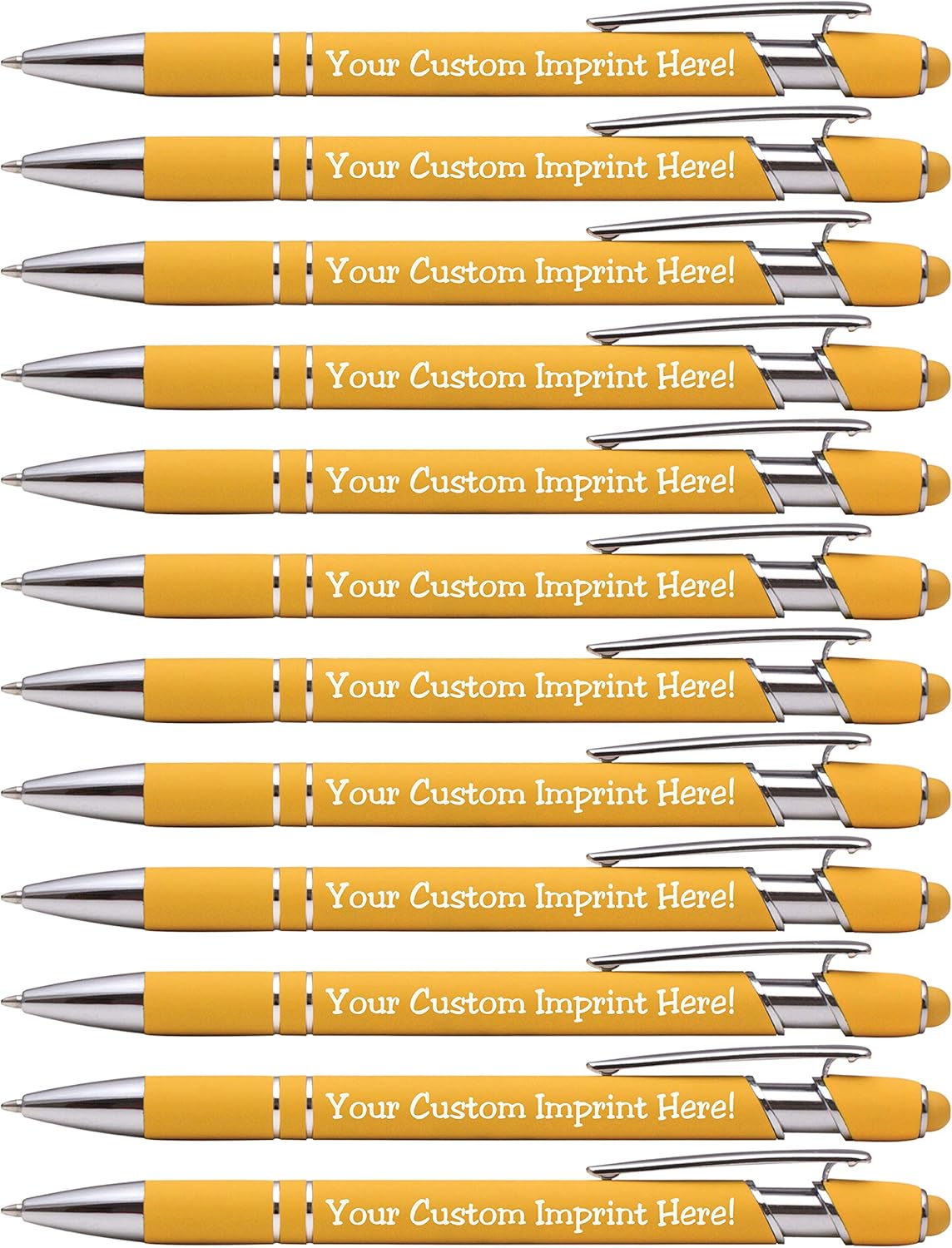 ExpressDesigns™ - Premium Custom Pens with Stylus | Burst of Color | Personalized Soft Touch Metal Printed Name Pens w/Black Ink - Imprinted w/Logo or Message - 12 pcs/pack (Yellow)