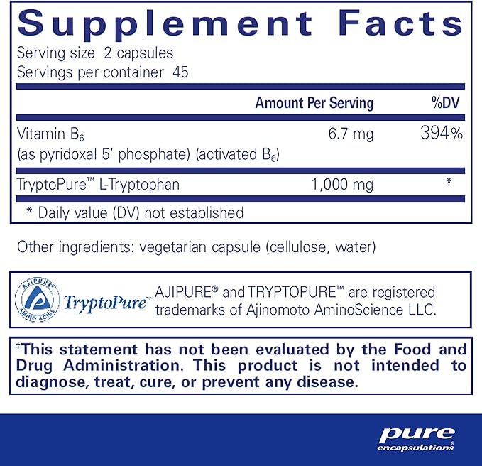 Pure Encapsulations L-Tryptophan | Amino Acid Supplement for Relaxation, Serotonin Support, PMS, and Sleep* | 90 Capsules