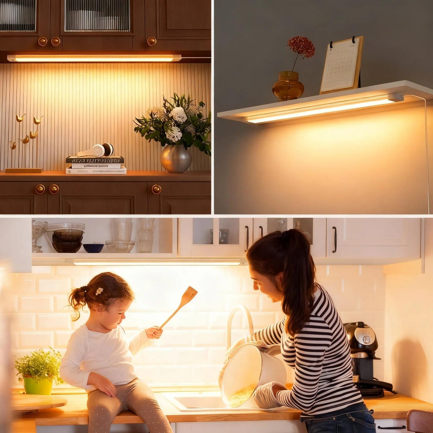 2Pcs 16 Inch Under Cabinet Lights With Hand Wave  Under Counter Lighting 3000K Warm White Dimmable Plug And Play Led Lights For Kitchen Cabinet  Cupboard  Closet  Desk
