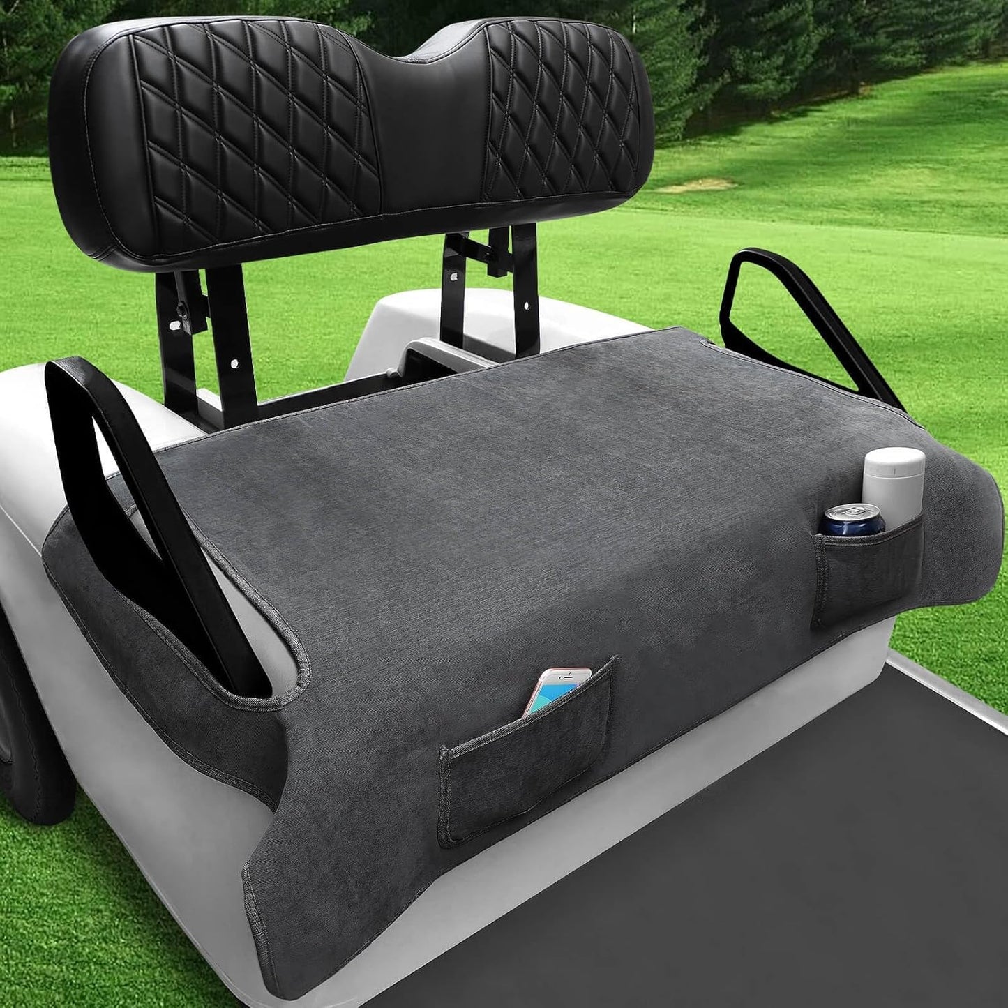 Golf Cart Seat Blanket Covers, Breathable Heavy Duty Universal Golf Cart Seat Covers for Club Car DS Precedent EZGO TXT RXV with 2 Pockets for Your Golf Items