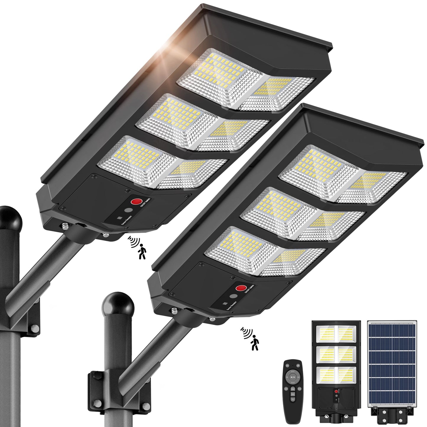 OKPRO Solar Lights Outdoor 3000W 2Pack - IP66 Waterproof, Motion Sensor, Dusk to Dawn, Black