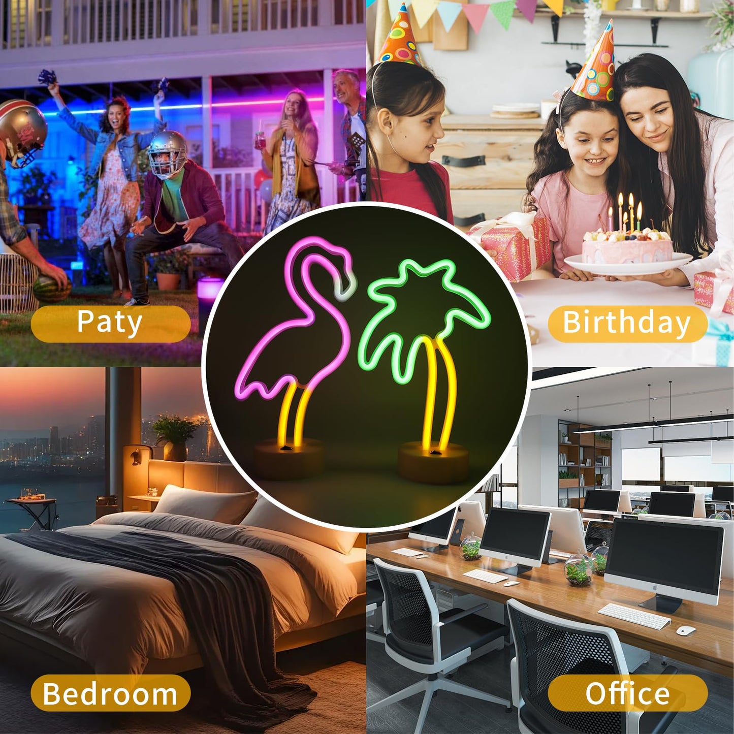 Ursamajor 2 Pack Neon Signs  Pink Flamingo & Neon Palm Tree  Usb/Battery Powered  Energy Efficient  Decor Lights For Girls Bedroom  Party  Dining Tables  Office Desk  Valentine Gifts