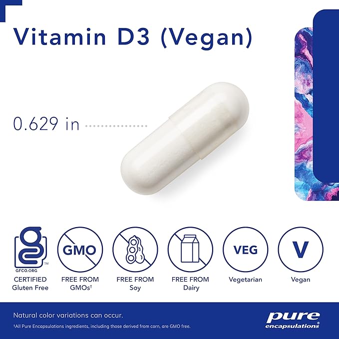 Pure Encapsulations Vitamin D3 Vegan | Support for Musculoskeletal, Cardiovascular, Neurocognitive, Cellular, and Immune Health* | 120 Capsules