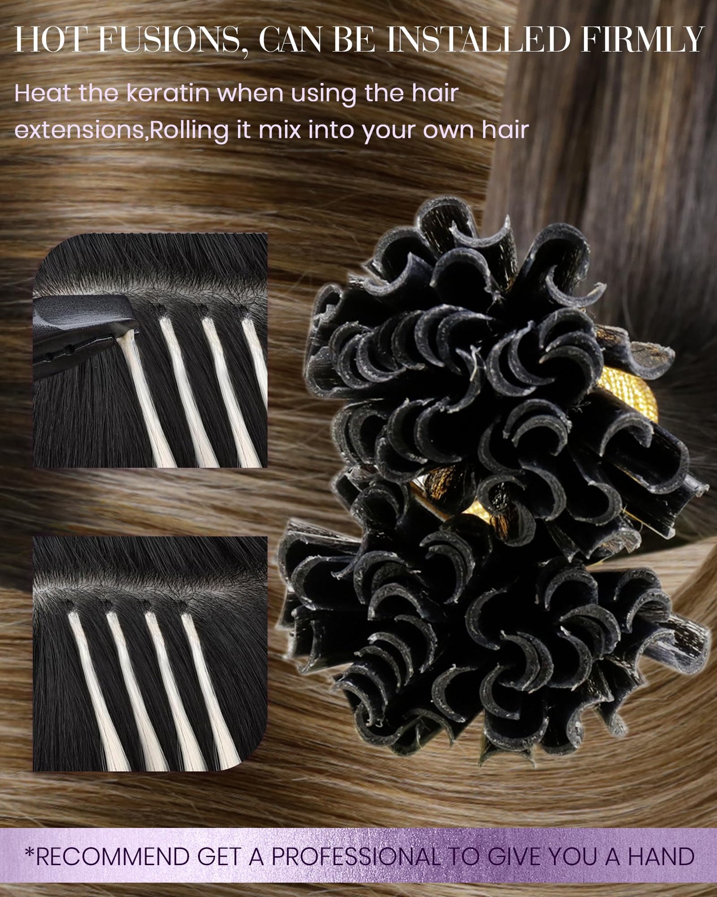 LaaVoo U Tip Hair Extensions Human Hair Ombre Dark Brown to Chestnut Brown with Ash Brown K Tips Hair Extensions Human Hair 1g/1