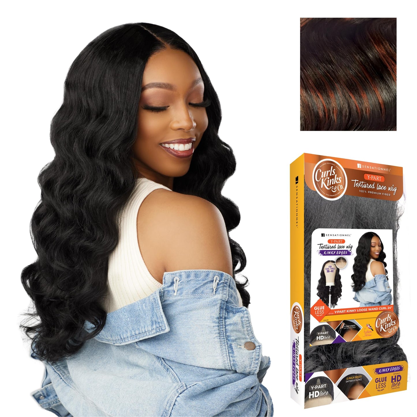 Sensationnel Curls Kinksandco Kinkyedges Wig - Kinky Loose Wand Curl 24 Inch Y Part Lace Natural Kinkytexture Edged Hairline for